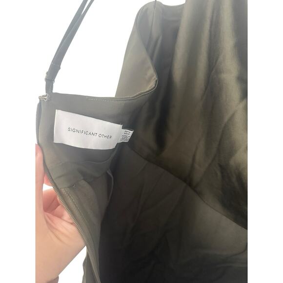 Significant Other Aria Dress Gown Green Asymmetrical US12 AU16 Cowl Neck Satin - Picture 9 of 9